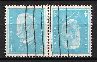 1932 4pf Weimar Republic, Germany, Tete-beche, Se-tenant, Zusammendrucke (Used)