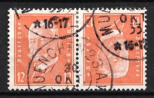 1932 12pf Weimar Republic, Germany, Tete-beche, Se-tenant, Zusammendrucke (Used)