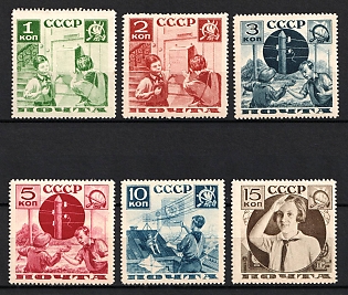 1936 Pioneers Help to the Post, Soviet Union, USSR, Russia (Perf 13.75, Full Set, MNH)