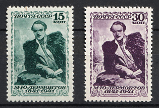 1941 100th Anniversary of the Death of M. Y. Lermontov, Soviet Union, USSR, Russia (Full Set, MNH)