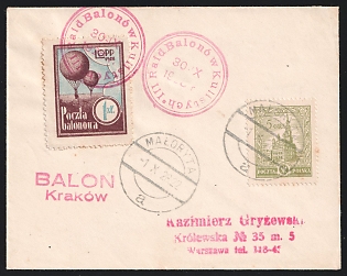 1928 (30 Oct) Poland, Cover from Warsaw to Malorita franked with 'Poczta Balonowa 1zl L.O.P.P.' and regular 5gr, tied by 'Raid Balonow Kulistych' (Signed)
