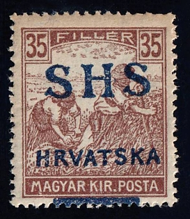 1916-18 35f Yugoslavia, Issued for Croatia (Strpic 9, SHIFTED Overprint, Certificate)