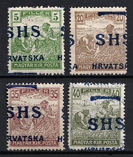 1916-18 Yugoslavia, Issued for Croatia (Strpic 3, 7, 9 - 10 var, SHIFTED Overprints, Certificate)