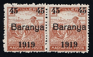 1919 Baranya, Hungary, Serbian Occupation, Pair (Overprints Type II + Type I, Signed, Certificate, MNH)