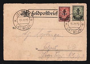1919 NORTHERN WEST ARMY German stationery 'sekretka' franked with a pair of Northern Army stamps for 30kop (10kop+20kop) sent locally in Jelgawa, cancelled with town cachet