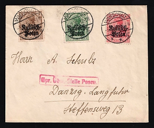 1916 (2 Feb) Poland, German Occupation, Germany, Censored Cover from Warsaw to Gdansk franked with 3pf, 5pf and 10pf