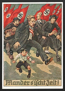 1938 'It's Time!' Nazi Propaganda Postcard