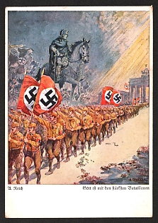 1933-1945 'God is with the Strongest Battalions' Nazi Propaganda Postcard