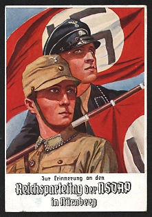 1934 'In Commemoration of the Nazi Party Rally in Nuremberg' Nazi Propaganda Postcard