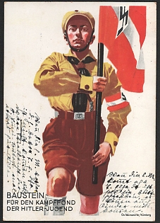 1934 'Building Block for the Hitler Youth Combat Fund' Nazi Propaganda Postcard