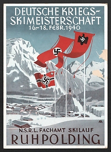 1940 'German War Ski Championship February 16-18, 1940. N.S.R.L' Nazi Propaganda Postcard