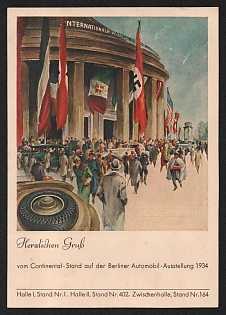 1934 'Warm Greetings from the Continental Booth at the Berlin Motor Show 1934' Nazi Propaganda Postcard