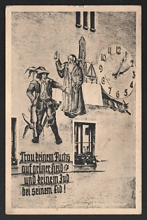 1935 'Don't Trust a Fox Today or a Jew When they Swear an Oath! Tomorrow, the City of the Reich Party Days' Nazi Anti-Semitic Propaganda Postcard