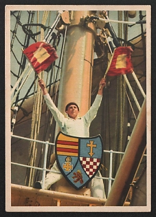 1942 'Man Waving Flags on Ship' Nazi Propaganda Postcard