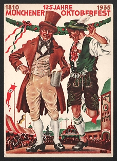 1935 'Munich Oktoberfest 125 Years' Nazi Propaganda Postcard