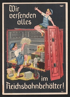 1936 'We Ship Everything in the Reichsbahn Container!' Nazi Propaganda Postcard