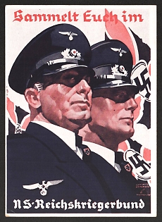 1933-1945 'Gather in the Ns-Reichskriegerbund (National Socialist War Veterans League)' Nazi Propaganda Postcard