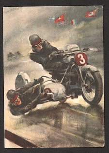 1939 'In 1937, Auto Union-Dkw, With Drivers Braun and Kahrmann, Won Both German and Both European Sidecar Championships' Nazi Propaganda Postcard