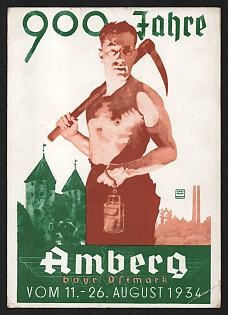1934 '900 Fahre Amberg, Bavarian Oftermark, August 11-26, 1934' Nazi Propaganda Postcard