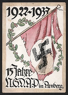 1937 '1922-1937 5 Years of Li. G. Map in Amberg' Nazi Propaganda Postcard