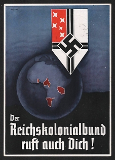 1938 'The Reich Colonial League Calls You Too!' Nazi Propaganda Postcard