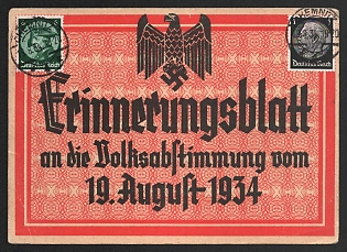 1934 'Commemorative Leaflet of the Referendum of August 19, 1934' Nazi Propaganda Postcard