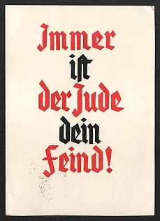 1933-1945 'The Jew is Always Your Enemy!' Nazi Anti-Semitic Propaganda Postcard