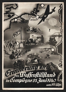 1940 'Commemoration of the Armistice in Compiegne, June 25, 1940' Nazi Propaganda Postcard