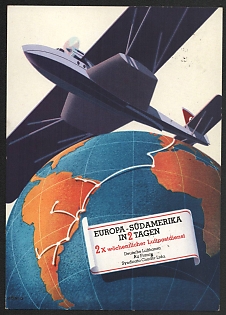 1937 'Europe-South America in 2 Days 2x Weekly Airmail Service Deutsche Lufthansa Air France' AirplaneNazi Propaganda Postcard