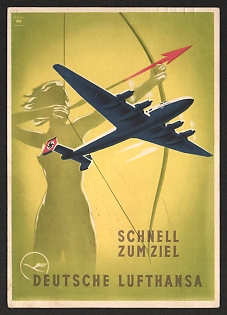 1939 'Fast to Your Destination, German Lufthansa' Airplane Nazi Propaganda Postcard