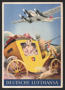 1936 'German Lufthansa' Airplane Nazi Propaganda Postcard