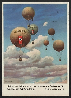 1937 'Aviation Maintenance Imperative Demand For Germany's Resurgence' Balloons Nazi Propaganda Postcard