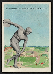 1936 '11th Olympic Games Berlin 1936 the Olympic Sports Complex' Nazi Propaganda Postcard