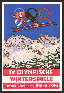 1936 'IV. Winter Olympic Games Garmisch-Partenkirchen, February 6-16, 1936' Nazi Propaganda Postcard
