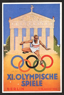 1936 '11th Olympic Games Berlin, August 1-16, 1936' Nazi Propaganda Postcard