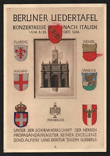 1938 'Berlin Lyrics Table Concert Tour to Italy' Nazi Propaganda Postcard