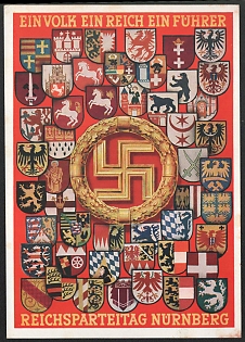 1938 'One People One Empire One Leader. Nurnberg Party Congress' Nazi Propaganda Postcard