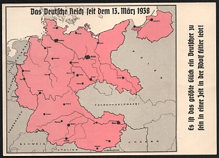1938 'The German Reich Since March 13, 1938. It is the Greatest Happiness to be a German in a Time When Adolf Hitler is Alive!' Nazi Propaganda Postcard
