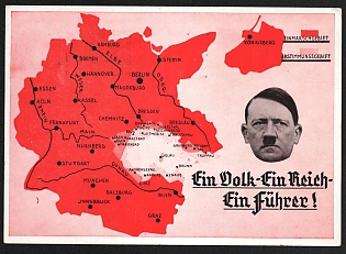 1939 'One People - One Reich - One Fuhrer!' Nazi Propaganda Postcard