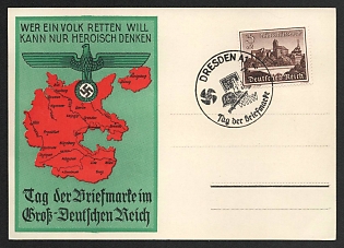 1940 'Whoever Want to Save a People Can Only Think Heroically. Stamp Day in the Greater German Reich' Nazi Propaganda Postcard
