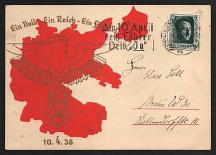 1938 'One People - One Reich - One Fuhrer!' Nazi Propaganda Postcard