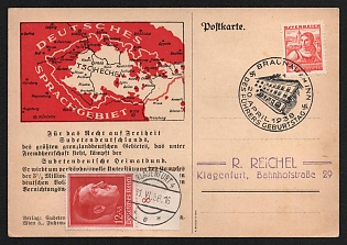 1938 'The Sudeten German Homeland League Fights for the Right to Freedom of Sudeten Germany, the Largest Border German Territory Under Foreign Rule' Nazi Propaganda Postcard