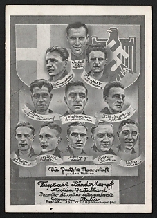 1936 'The German Team. German Football Team. International Football Match, Germany, Germany, Berlin, 15th November 1936, Reichssportfeld' Nazi Propaganda Postcard
