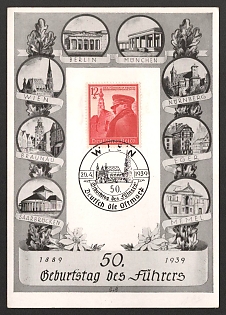1939 '50th Birthday of the Fuhrer' Nazi Propaganda Postcard