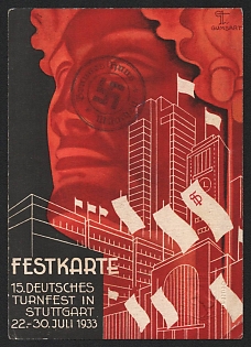 1933 'Festival Map 15th German Gymnastics Festival in Stuttgart July 22-30, 1933' Nazi Propaganda Postcard