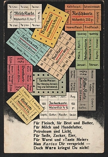1933-1945 'For Meat, for Bread and Butter, for Milk and Dog Food, Kerosene and Light, for Soap, Sugar, Eggs, for Sausage and 'Aunt Meier' Nazi Propaganda Postcard