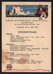 1933 'Large Motor Ship Monte Rosa Captain Lubbe Mediterranean Voyage 1933' Nazi Propaganda Postcard