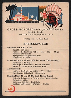 1933 'Large Motor Ship Monte Rosa Captain Lubbe Mediterranean Voyage 1933' Nazi Propaganda Postcard