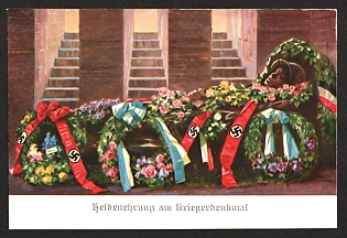 1933-1945 'Honoring Heroes at the War Memorial' Nazi Propaganda Postcard