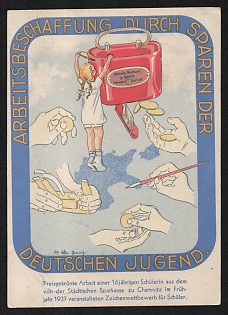 1937 'Prize-Winning Work By a 16-Year-Old Student from the Drawing Competition for Students Organized' Nazi Propaganda Postcard